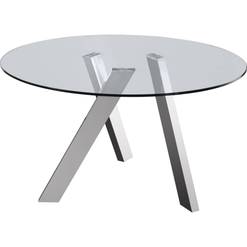 Tower 51" Round Dining Table in Glass & Stainless Steel